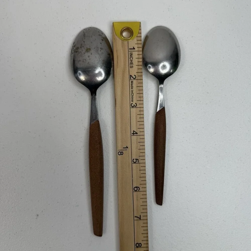 Eldan ELD2-BROWN‎ Set Of 12 Spoons Mid Century Modern Flatware Stainless Steel